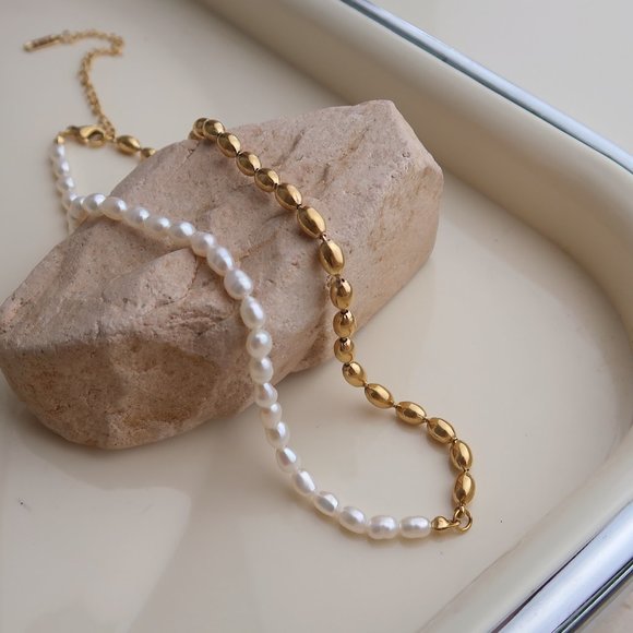 NEW 18K Gold Plated Fresh Water Pearl Necklace x - Picture 4 of 7